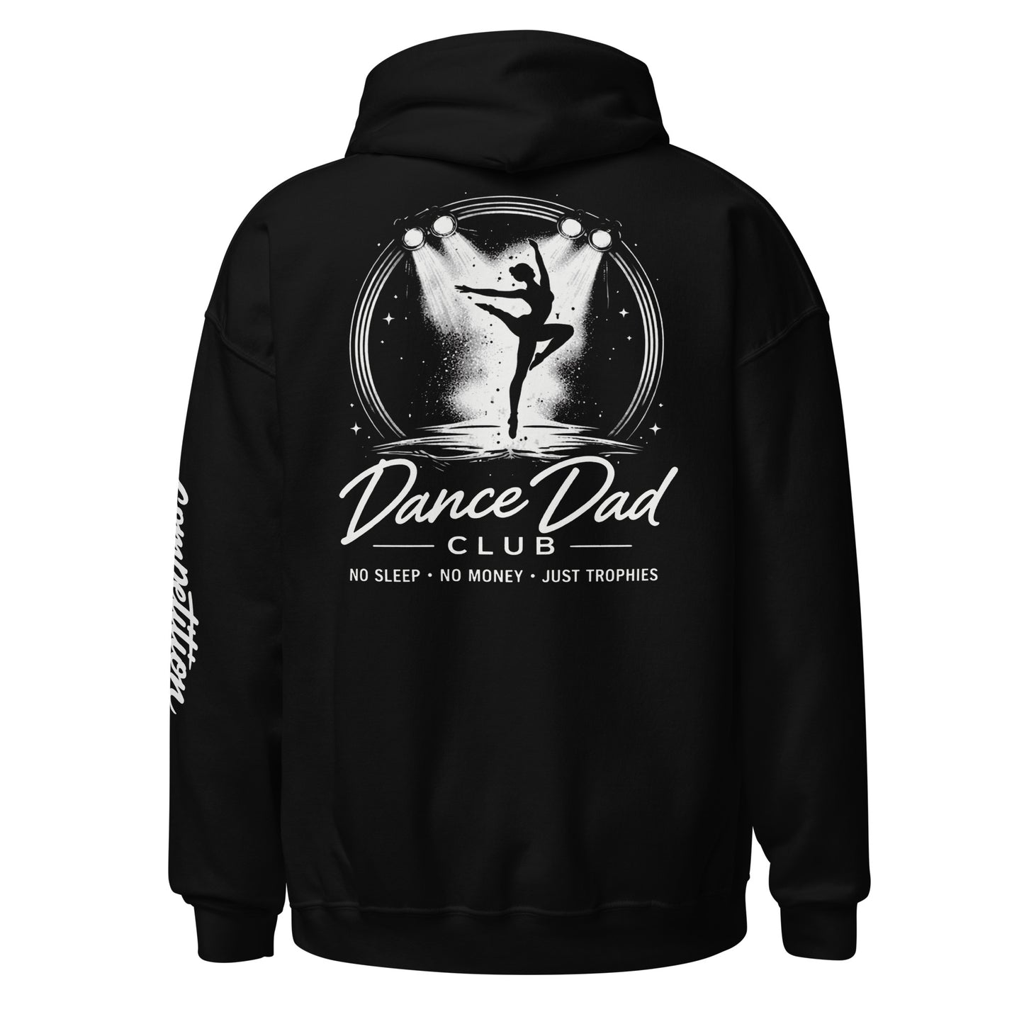 Black hoodie with 'Dance Dad Club' graphic on the back