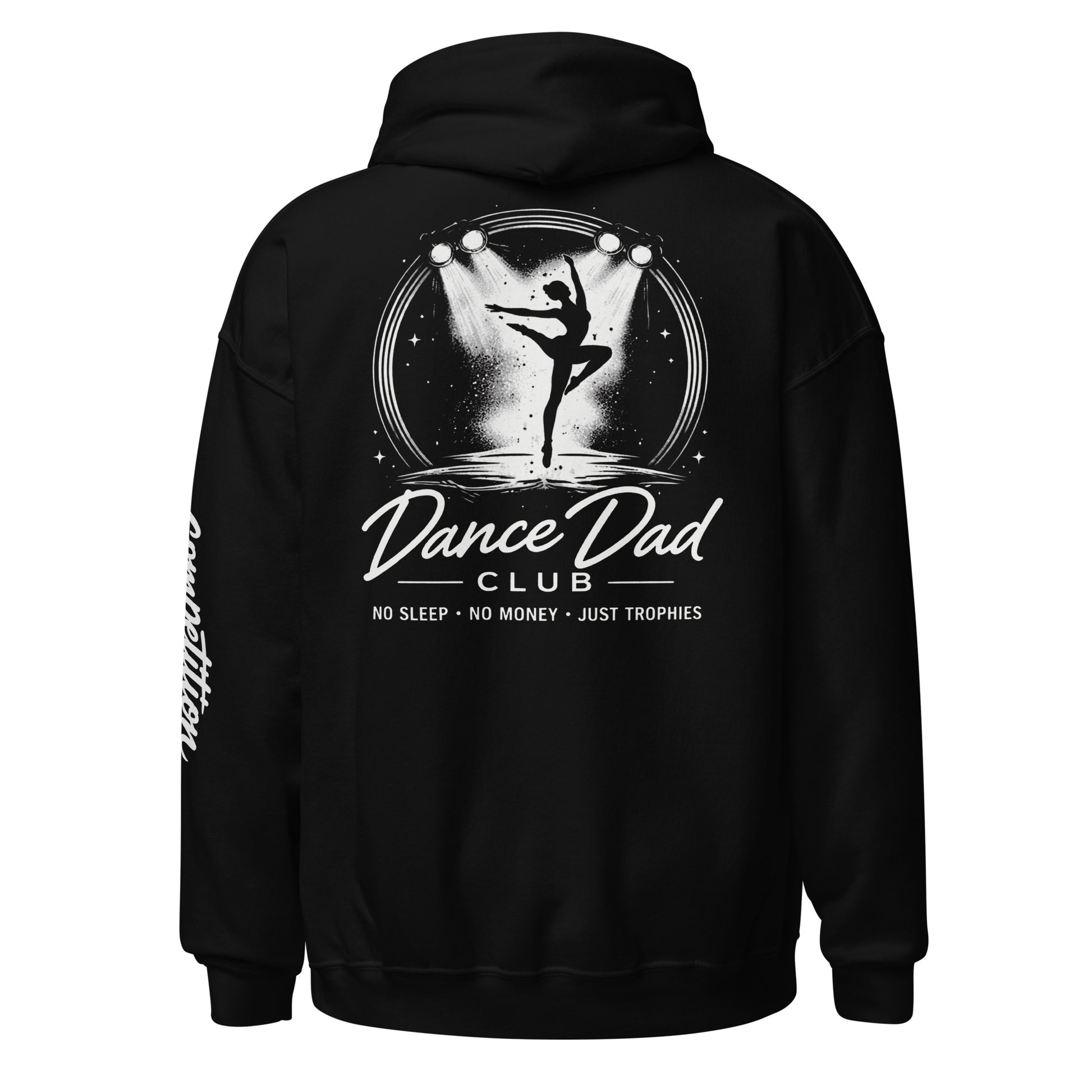 Black hoodie with 'Dance Dad Club' graphic on the back