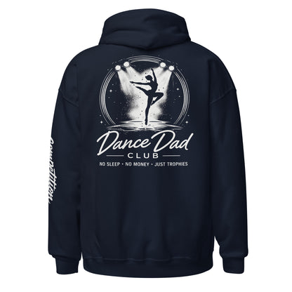 Navy hoodie with 'Dance Dad Club' graphic on the back